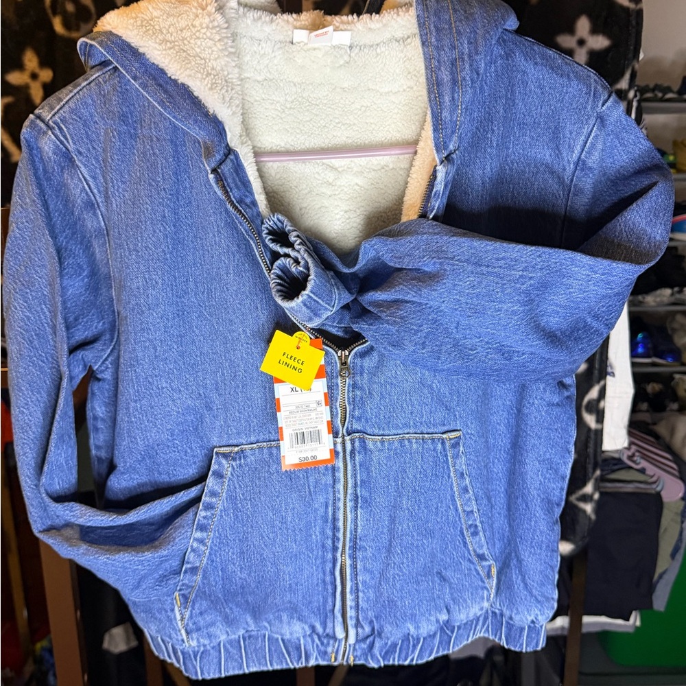 Cat & Jack Blue Sherpa-Lined Denim Hooded Jacket